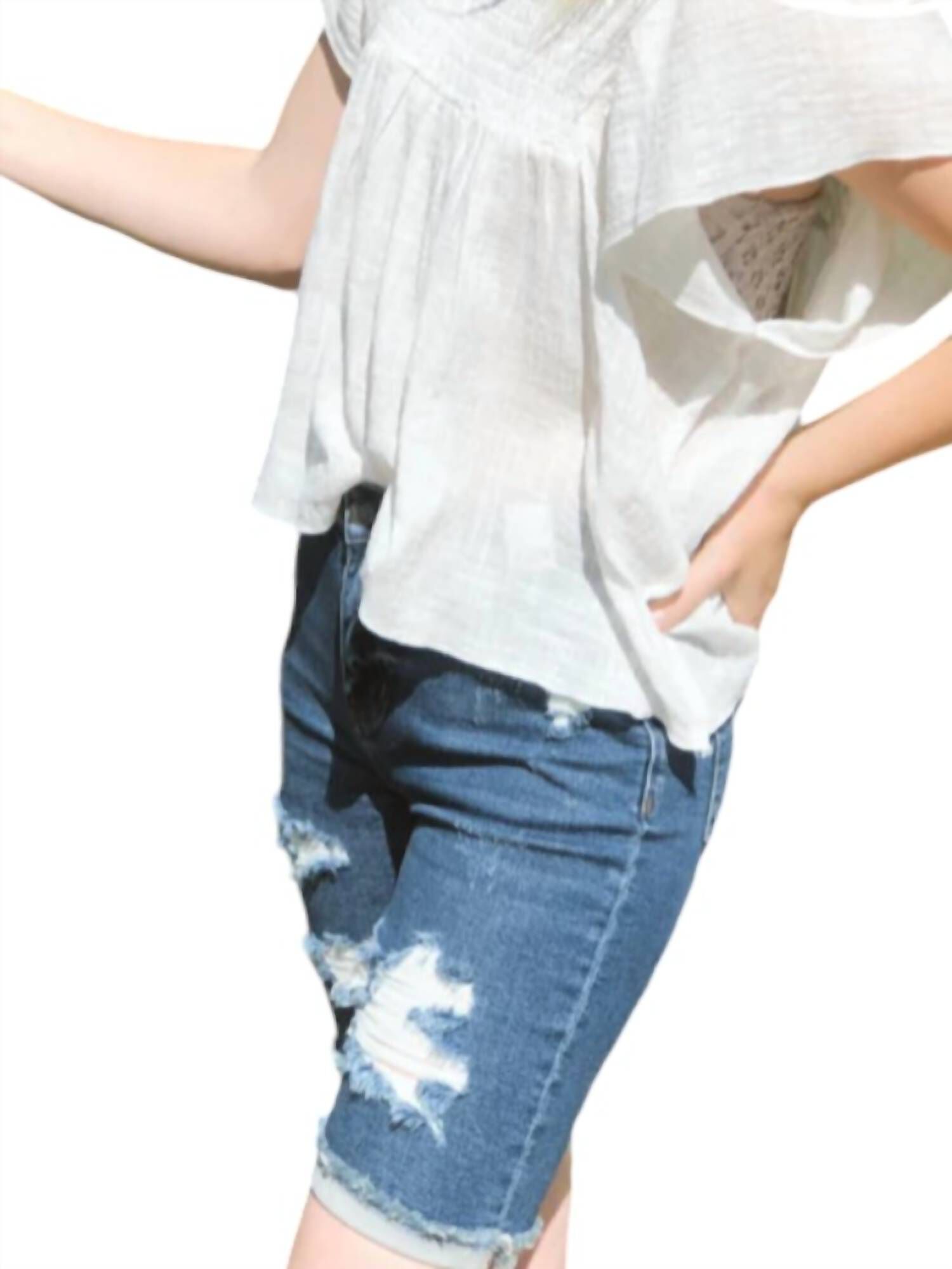 Destroyed Bermuda Shorts, Dark Wash / Dark Wash, alternate image number 1