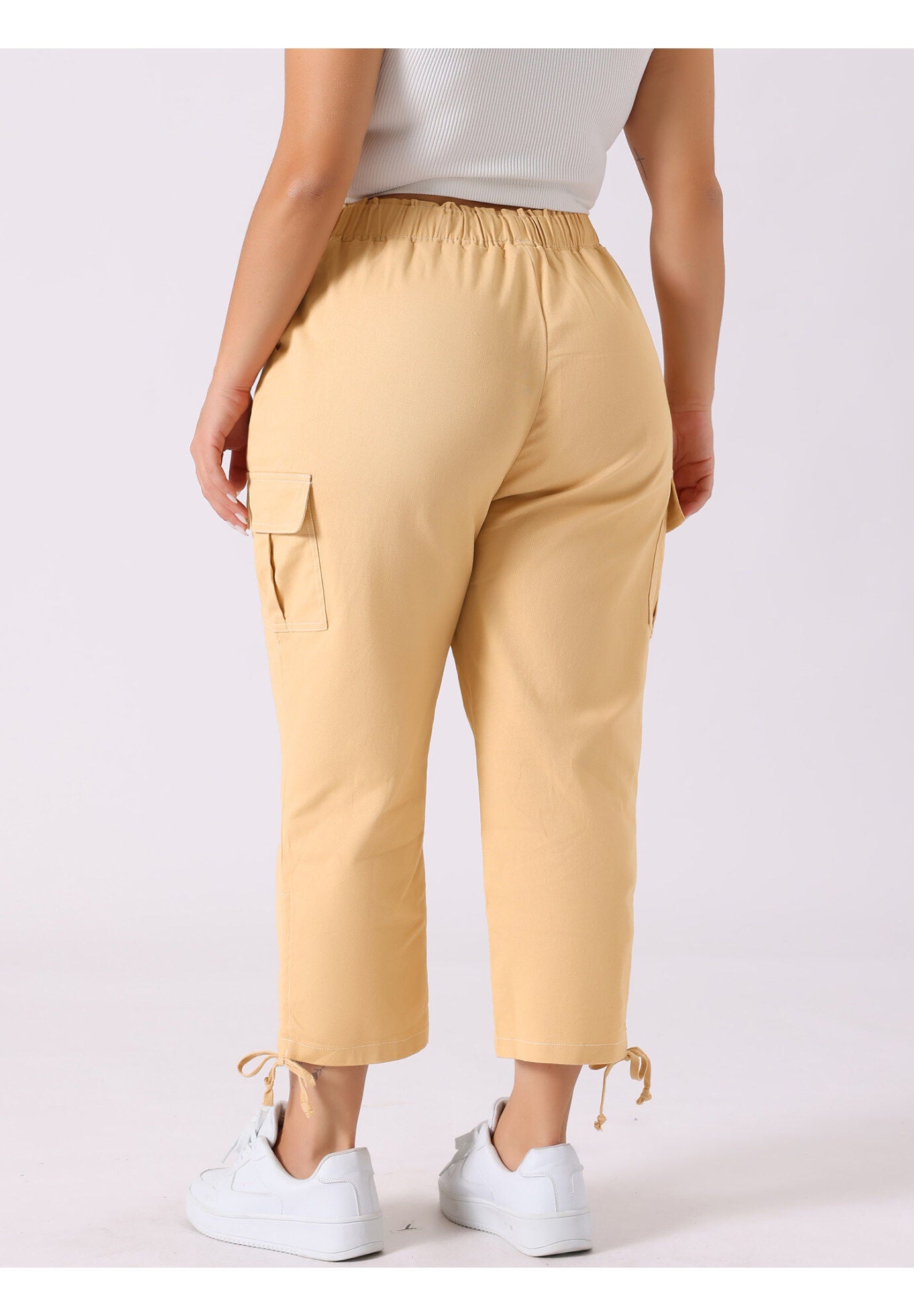 DRAWSTRING ELASTIC WAIST CARGO PANTS, Beige / Beige, alternate image number 3