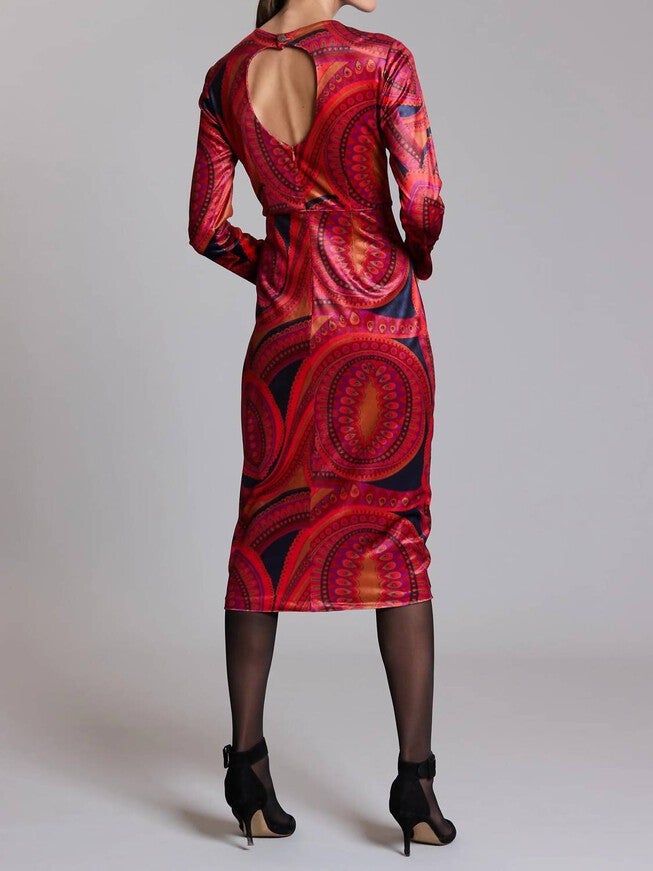 DANA MIDI VELVET PAISLEY DRESS IN MULTI, Multi / Red, alternate image number 1