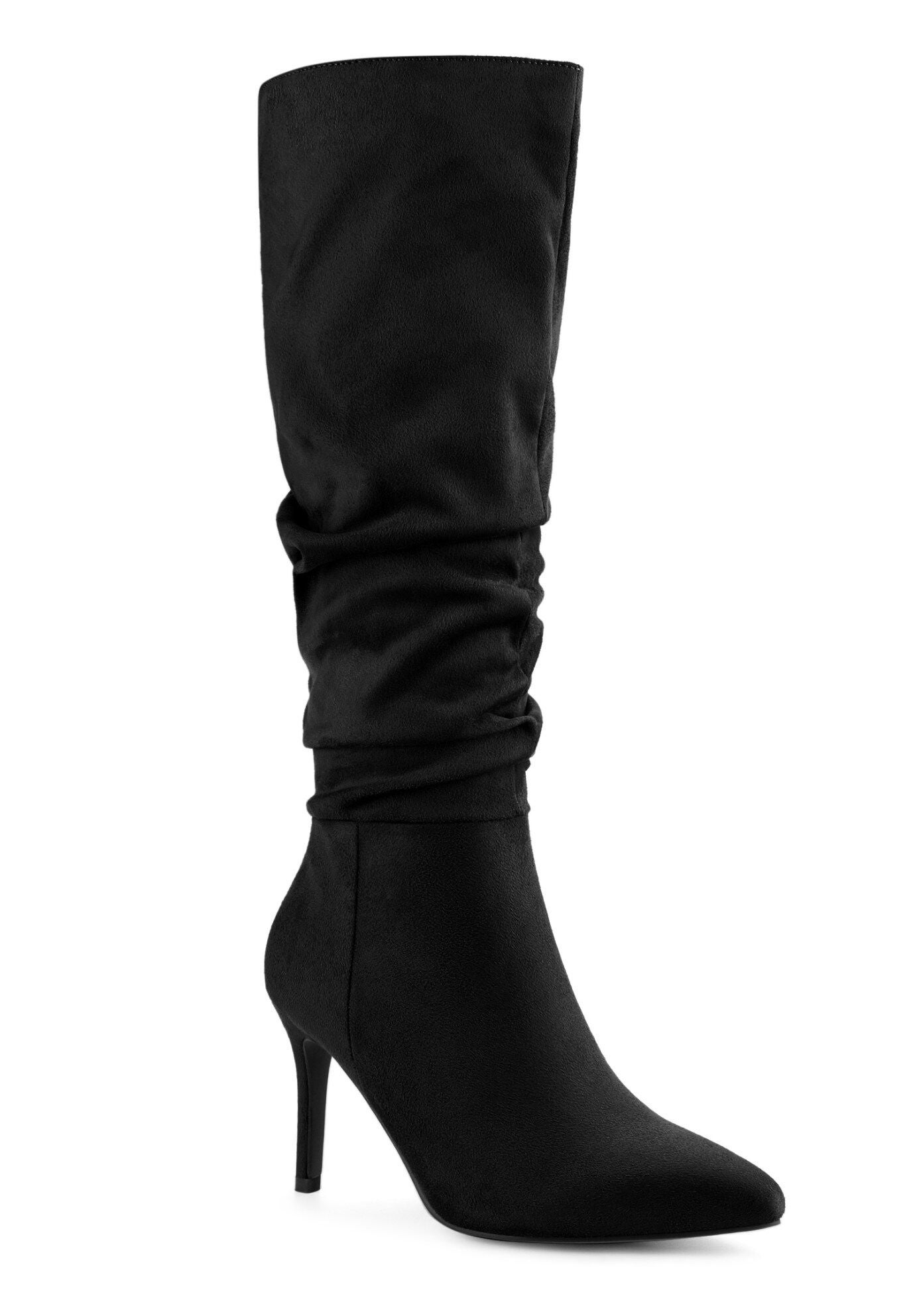 Slouch Pointed Toe Stiletto Heel Knee High Boots, Black / Black, hi-res image number 0