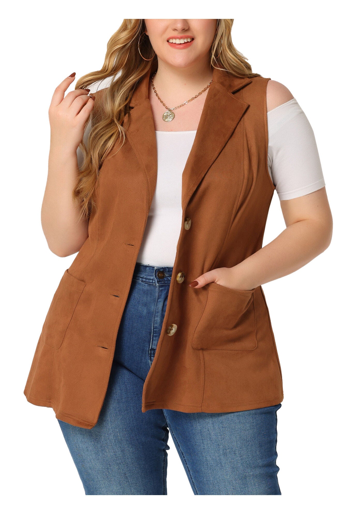 Lapel Suede Utility Vest, Dark Brown / Brown, alternate image number 4