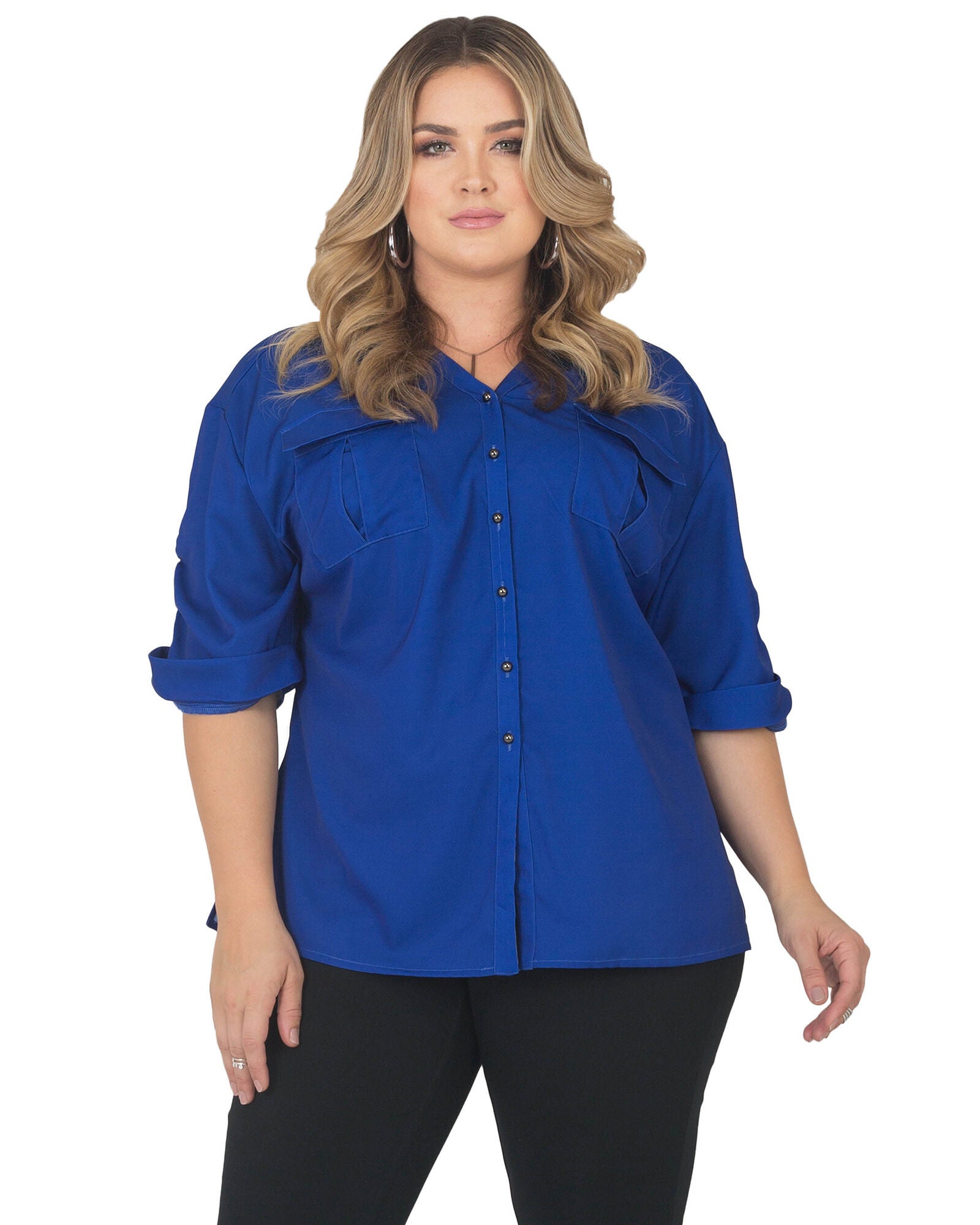 Lola Button-Front Shirt, BRTROYAL / Navy, hi-res image number 0