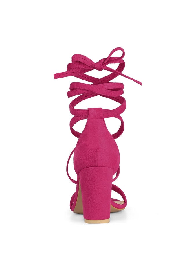 Strappy Chunky High Heels Lace Up Heels Sandals, Hot Pink / Deep Fuchsia, alternate image number null
