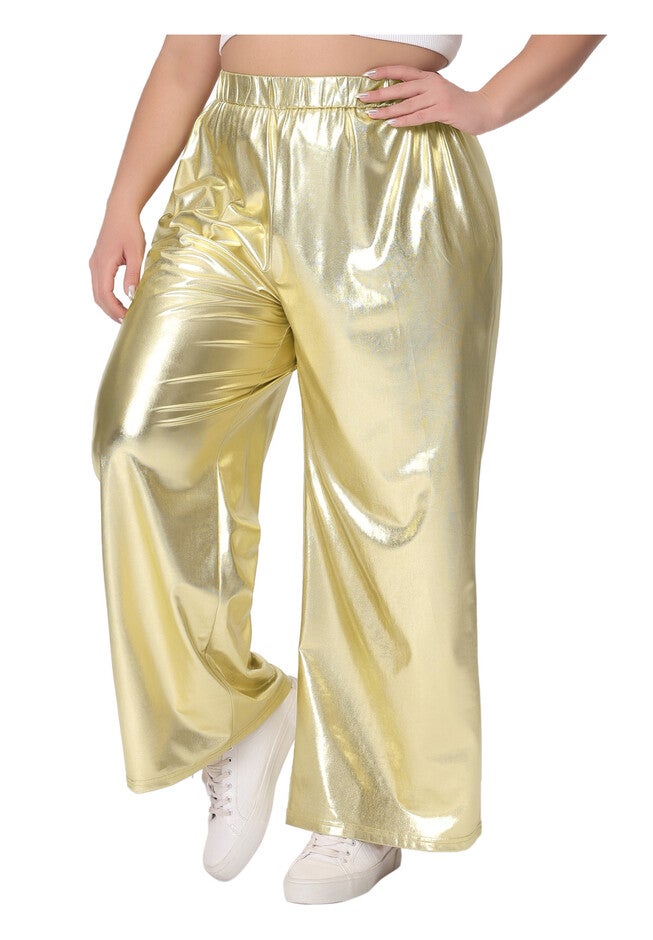 HOLOGRAPHIC METALLIC HIGH WAIST STRETCHY JOGGER PANTS, Gold / Gold, alternate image number 2