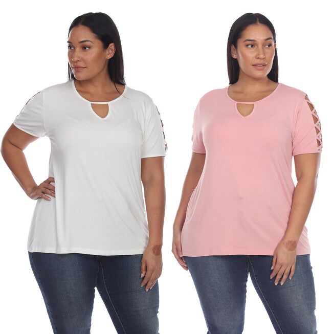 Essential 2 Pack White Keyhole Neck Top, White Rose / White, hi-res image number null