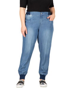 Plus Size Marcie Rib Bottom Indigo Button Front Jogger Pants