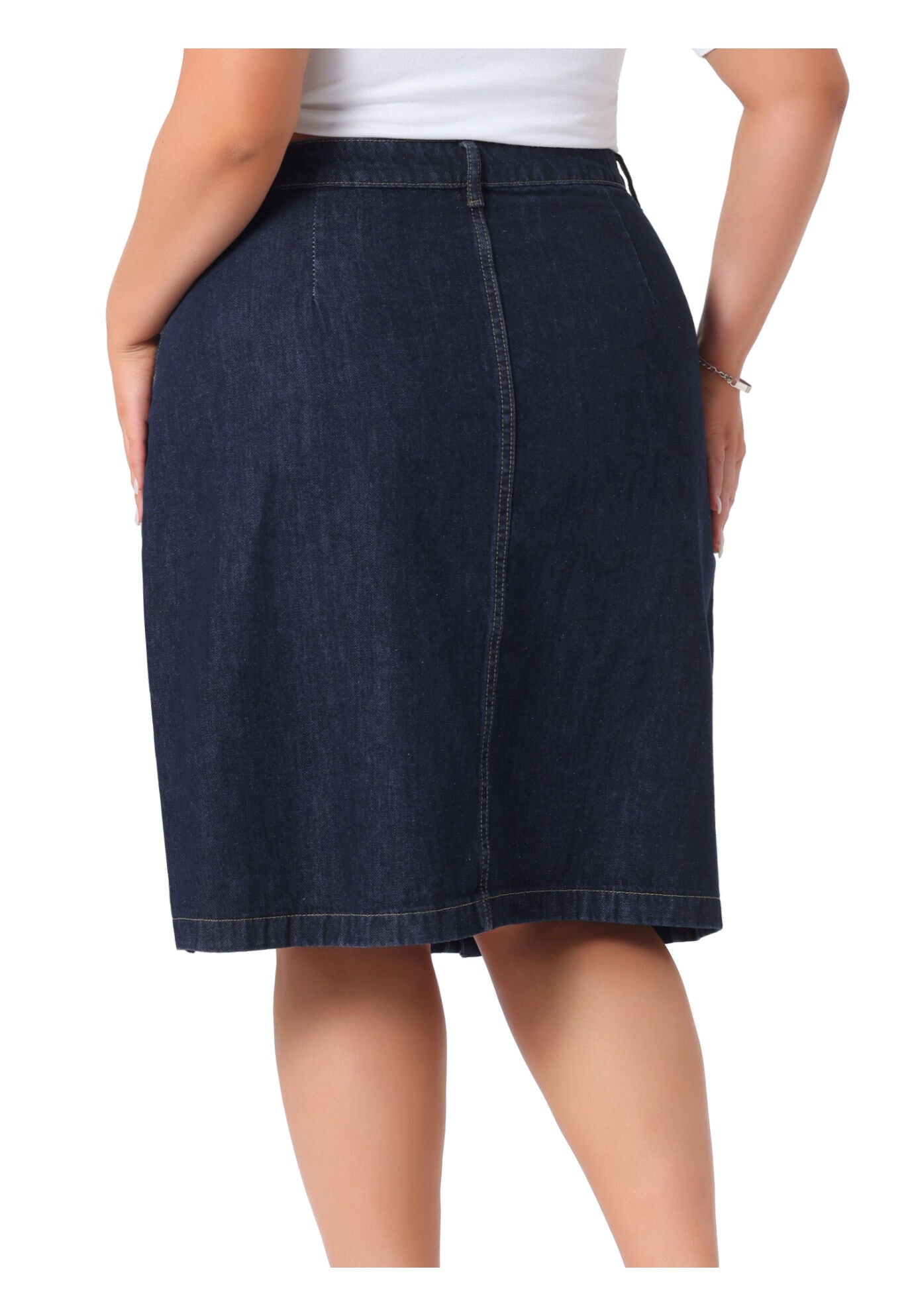 Denim Button Front High Waist A Line Midi Jean Skirt, Dark Blue / Navy, alternate image number 2