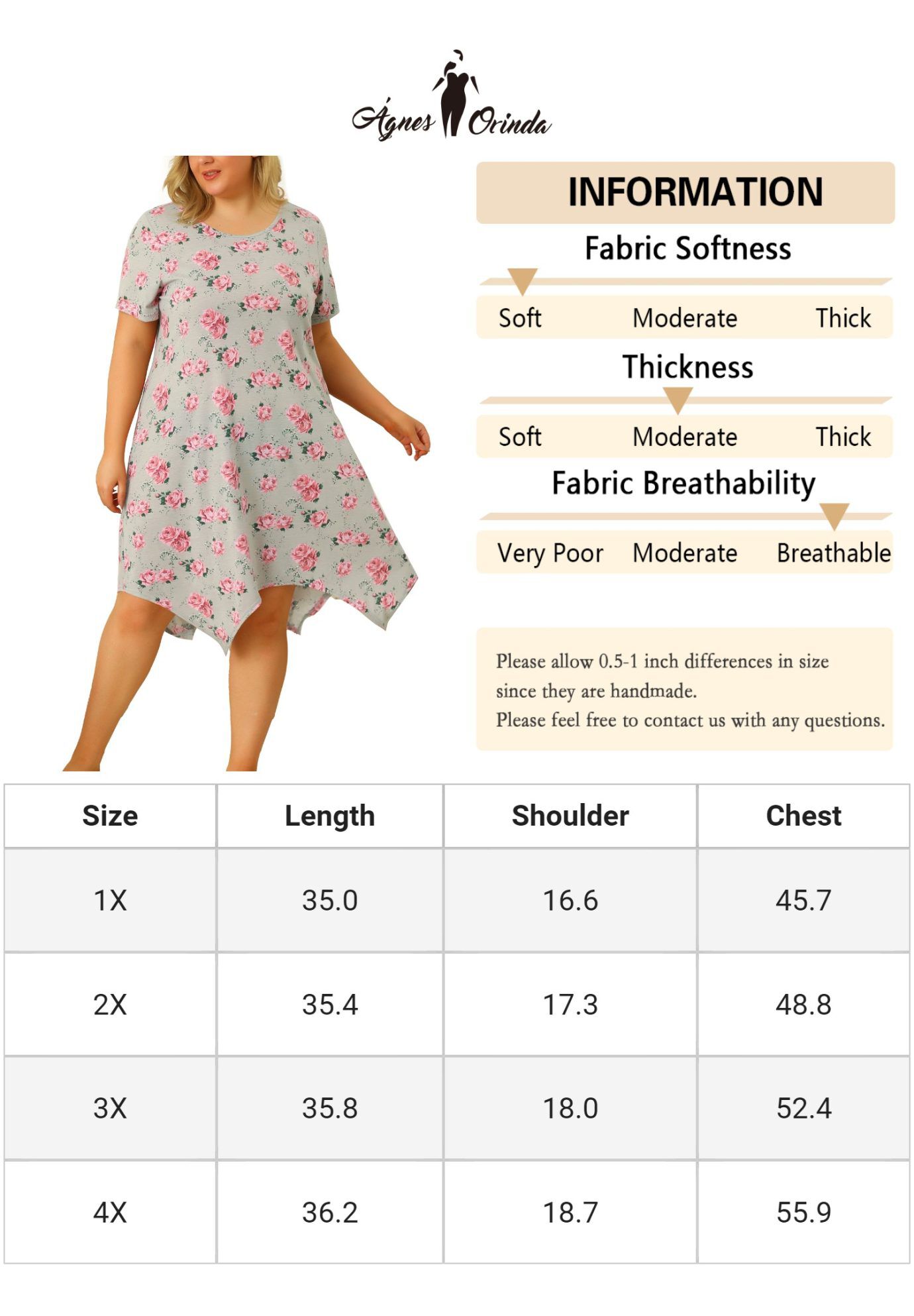 Floral Print Sleepdress, Gray / Light Grey, alternate image number 4
