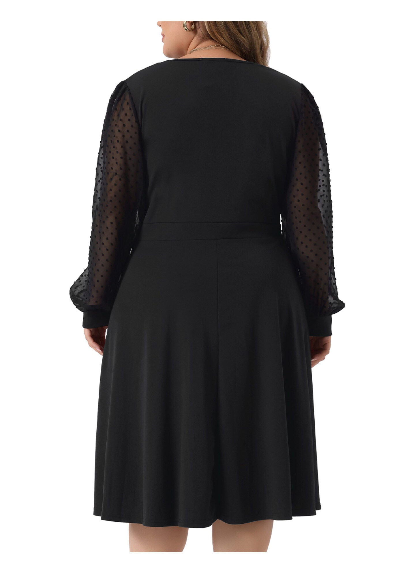 Long Sleeve Swiss Dots Formal Knee Length Dress, Black / Black, alternate image number 3