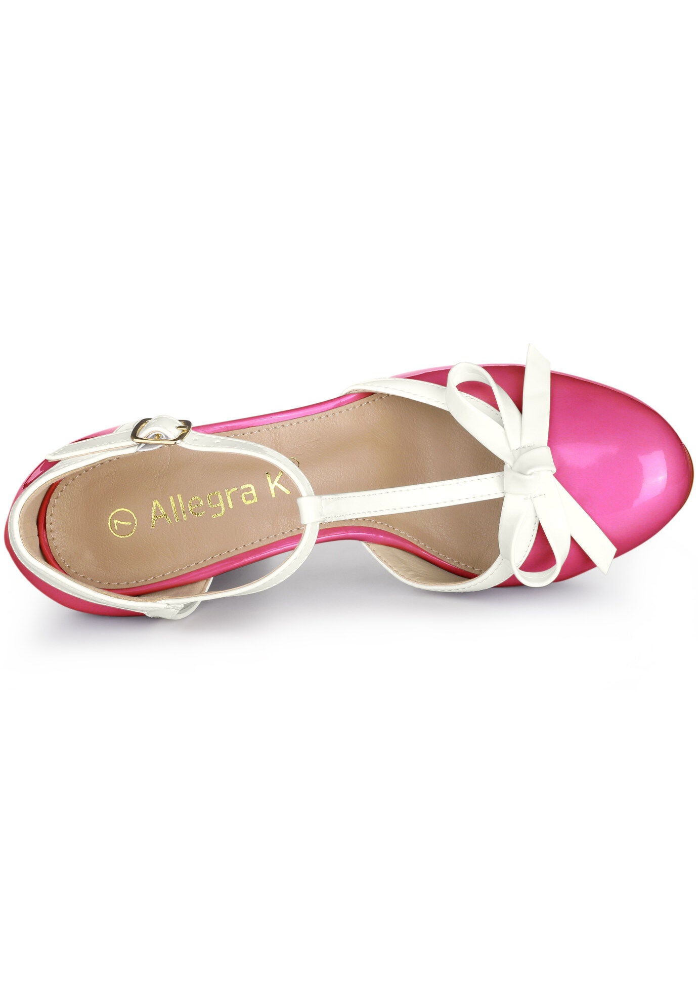 Platform Bow T Strap Chunky Heels Pumps, Hot Pink / Pink, alternate image number 3