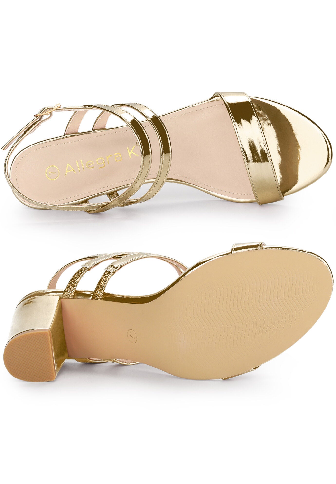 Slingback Block Heel Ankle Strap Sandal, Gold / Gold, alternate image number 3