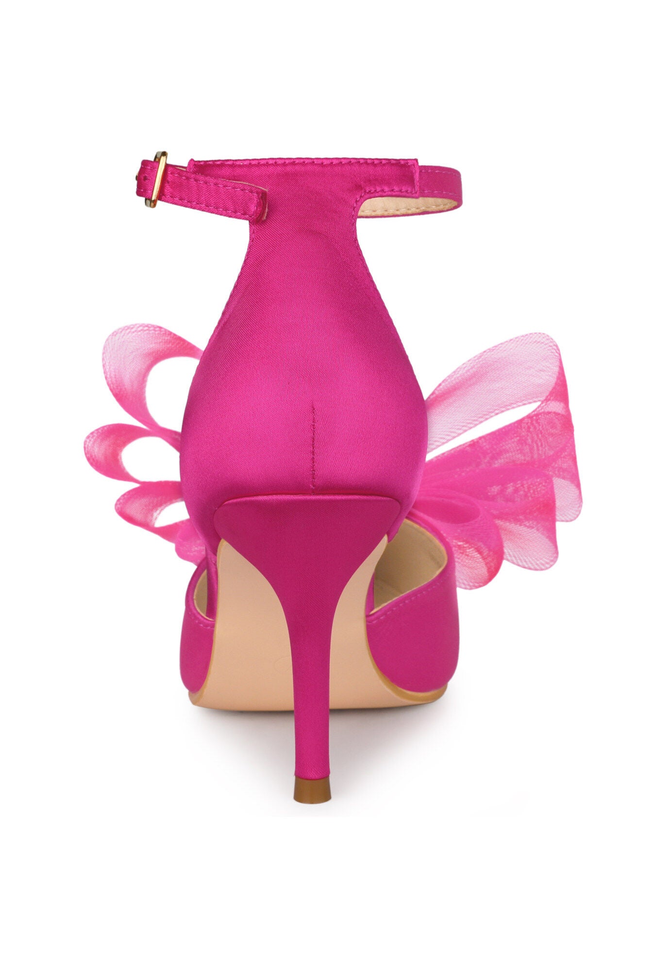 Bow Tie Ankle Strap Stiletto High Heels Wedding Pumps, Hot Pink / Pink, alternate image number 2