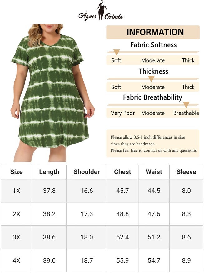 Tie Dye Summer V Neck Short Sleeve Dress, Green / Light Green, alternate image number 4