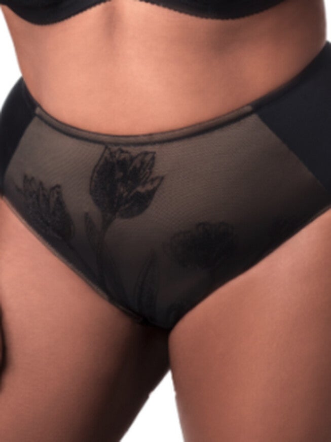 Tulip Embroidered Panty, Black / Black, alternate image number 1