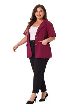 SHORT SLEEVE NOTCHED LAPEL BUTTON WORK BLAZER