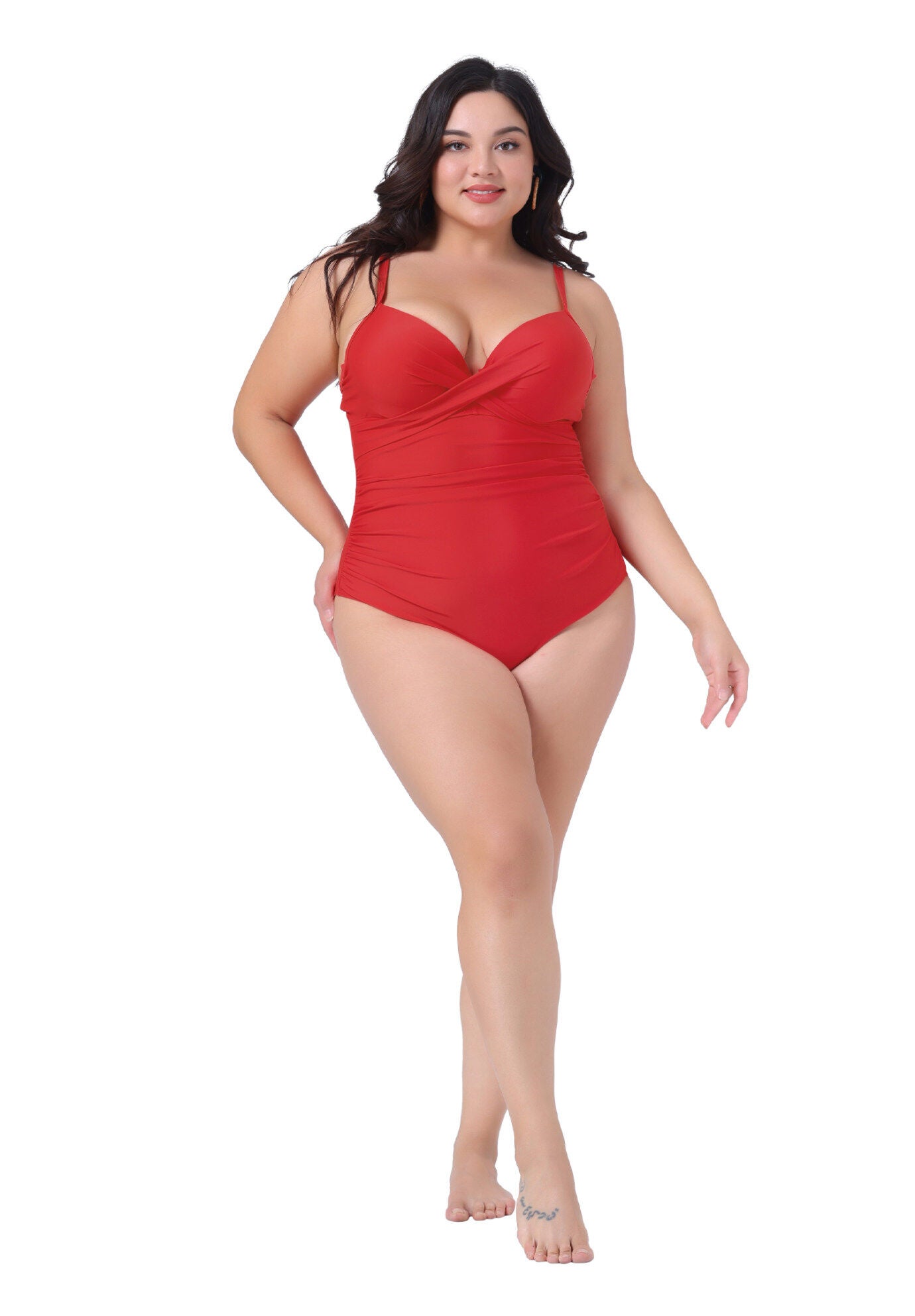 Summer Bikini Bathing Suit Ruched Padded Slim Fit Swimsuit, Red / Red, hi-res image number 0