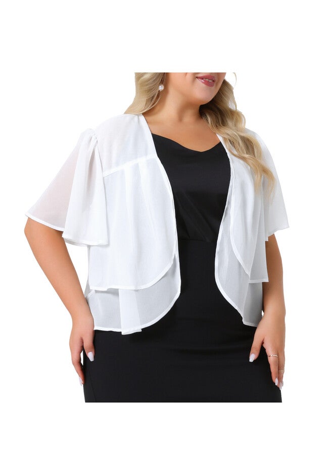 Summer Open Front Cropped Sheer Shrug, White / White, alternate image number 1