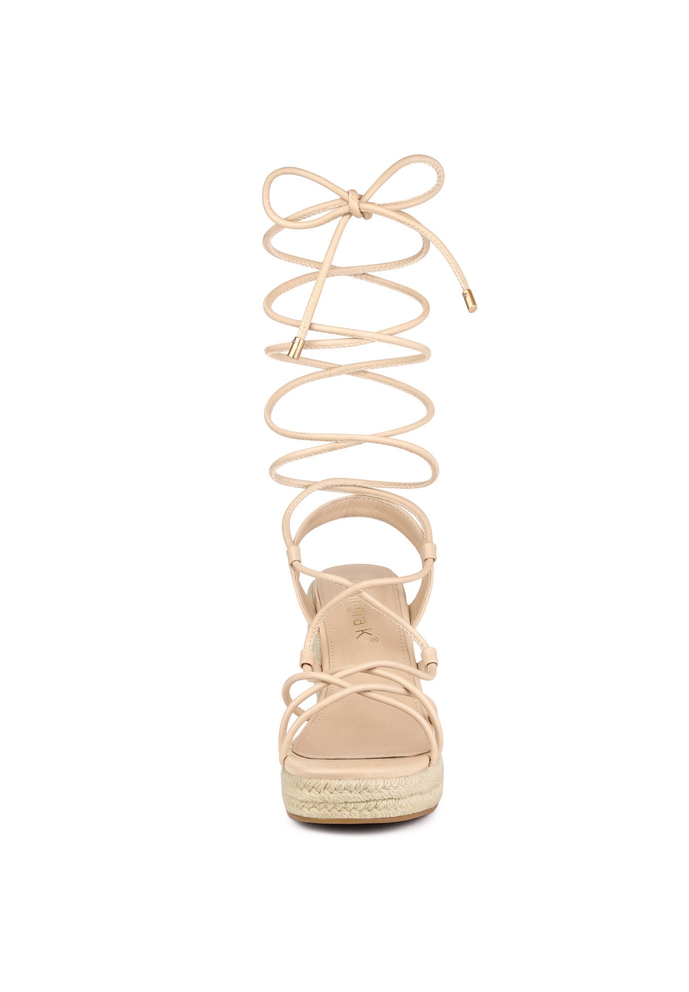 Platform Square Toe Lace Up Espadrilles Heels Wedge Sandals, Beige / Beige, alternate image number 1