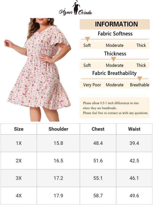 Summer V Neck Flare Sleeve Peplum Midi Ruffle Dress, Light Pink / Pink, alternate image number 4