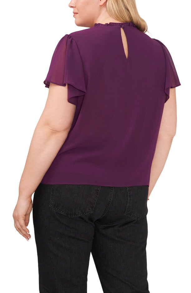 S/S SHIRRED CREWNECK TOP, PLUM PURPLE / Purple, alternate image number 1
