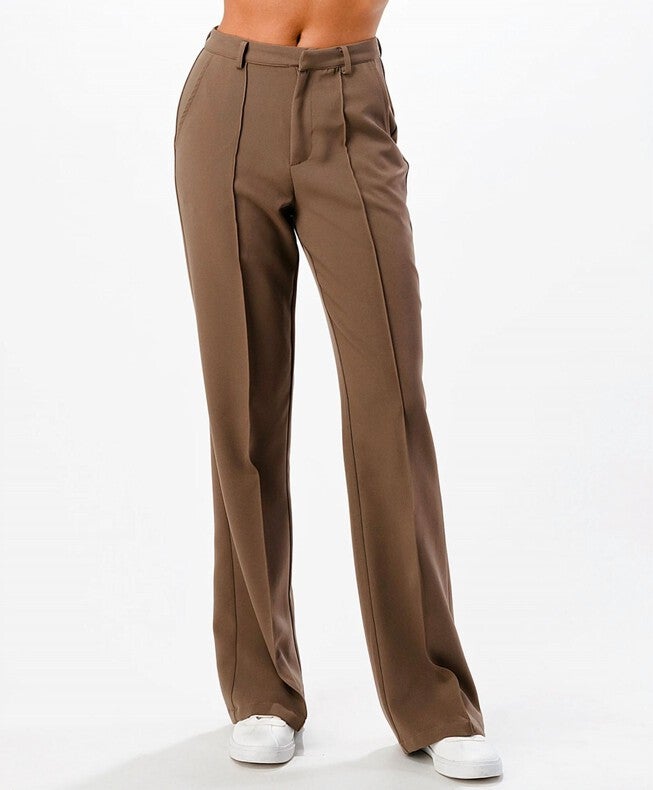 FRONT SEAM WIDE LEG PANTS IN BROWN, Brown / Brown, alternate image number null