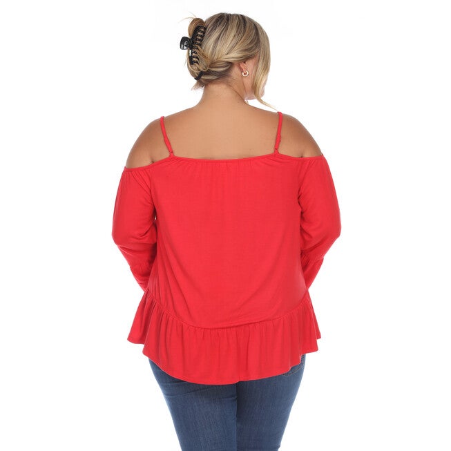 Cold Shoulder Ruffle Sleeve Top, Red / Red, alternate image number 2