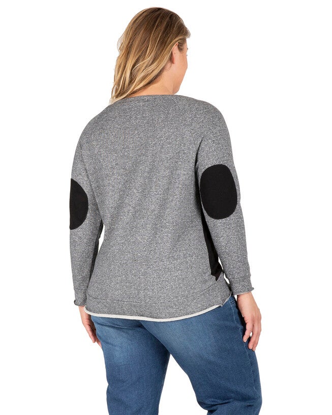Plus Size Neesa Arm Patch French Terry Long Sleeve Mesh Top, , alternate image number 5