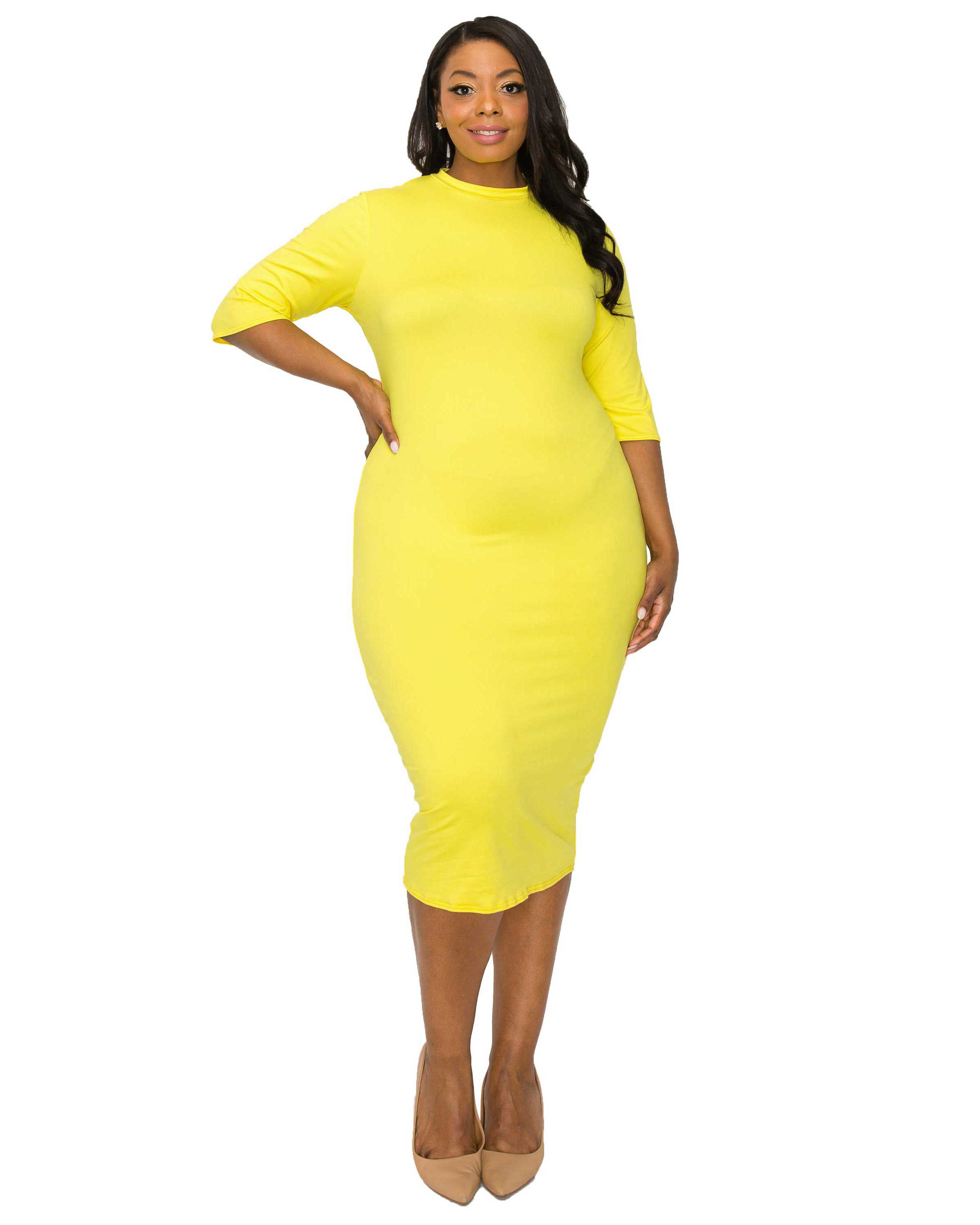 MONA MIDI DRESS, Yellow / Yellow, hi-res image number 0