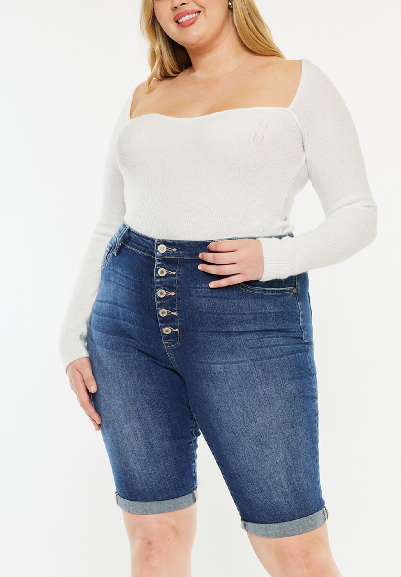 Tatiana High Rise Bermuda Shorts (Plus Size), Medium Wash / Medium Wash, alternate image number 1