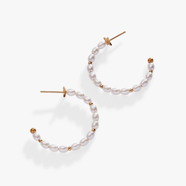 Rice Pearl Hoop Earring, Gold / Gold, hi-res image number 0