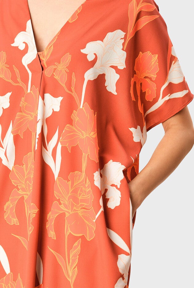 Tropical Floral Print Crepe Kaftan, , alternate image number null