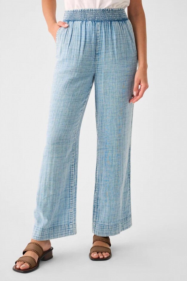 DREAM COTTON GAUZE WIDE LEG PANT IN LIGHT INDIGO WASH, Light Indigo Wash / Light Blue, hi-res image number 0