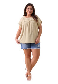 Swiss Dots Lace Crochet Short Sleeve Chiffon Blouse
