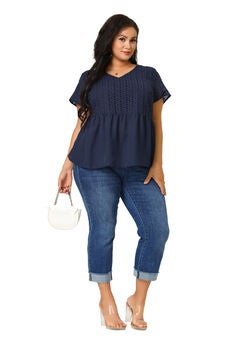 PEPLUM BLOUSE SUMMER SHORT SLEEVES V NECK BABYDOLL TOP