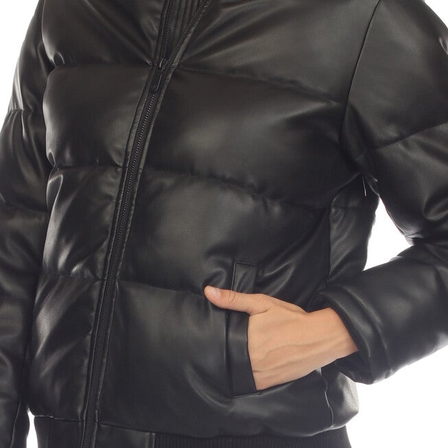 Women's Removable Fur Hoodie Bomber Leather Jacket, , alternate image number null