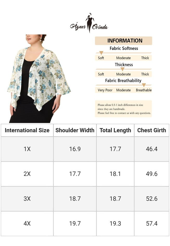 Chiffon Cover Up 3/4 Sleeve Floral Summer Cardigan, White / White, alternate image number null