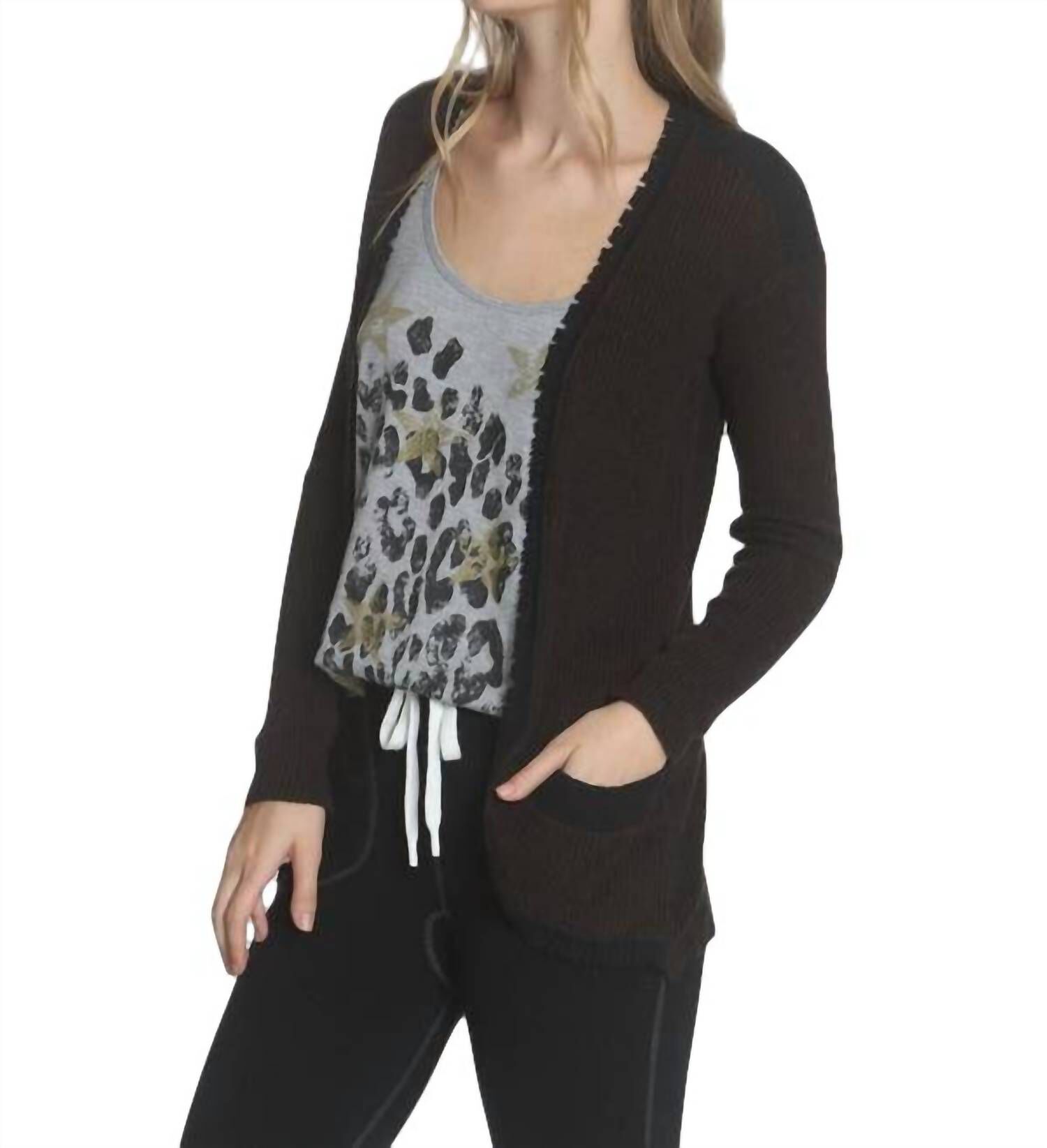 PARKER FRAY CARDIGAN IN BROWN/BLACK, , alternate image number 3