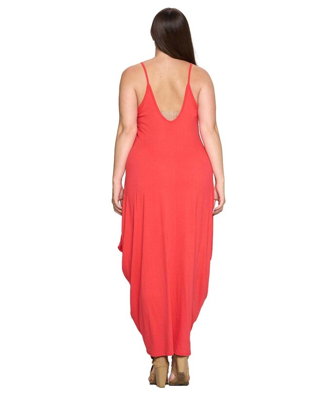 SPAGHETTI STRAP HAREM DRESS, Coral Dk / Coral, alternate image number 2