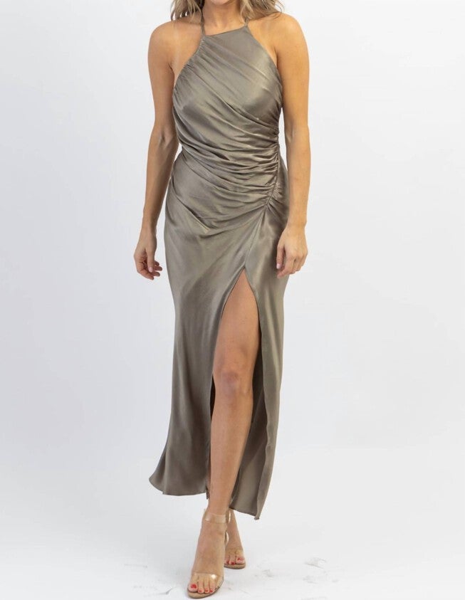 BILTMORE SATIN SHIRRING DRESS IN SAGE, Sage / Light Green, alternate image number 3