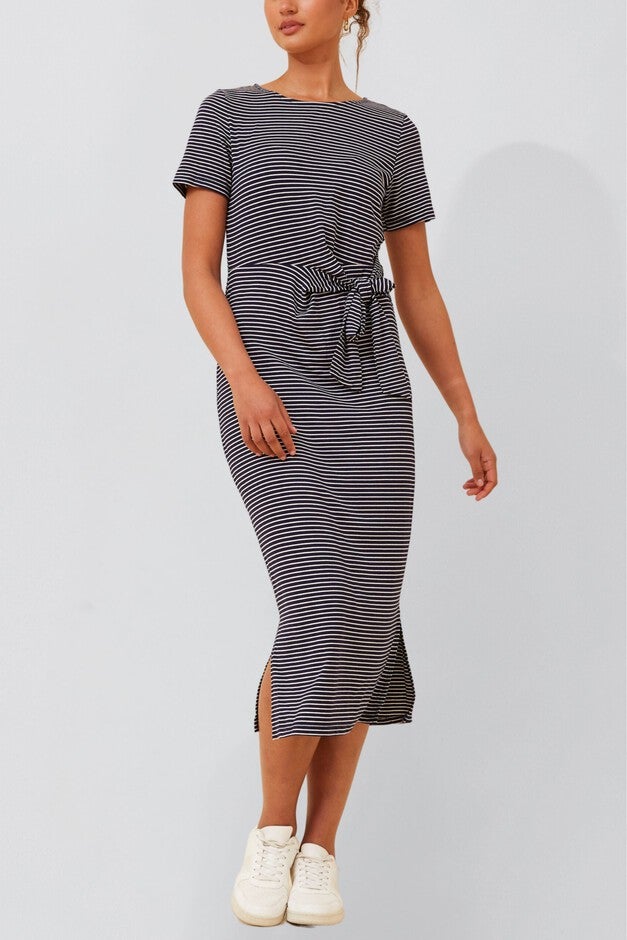 Annick - Brianna Midi Dress Striped Print, Navy / Navy, alternate image number null