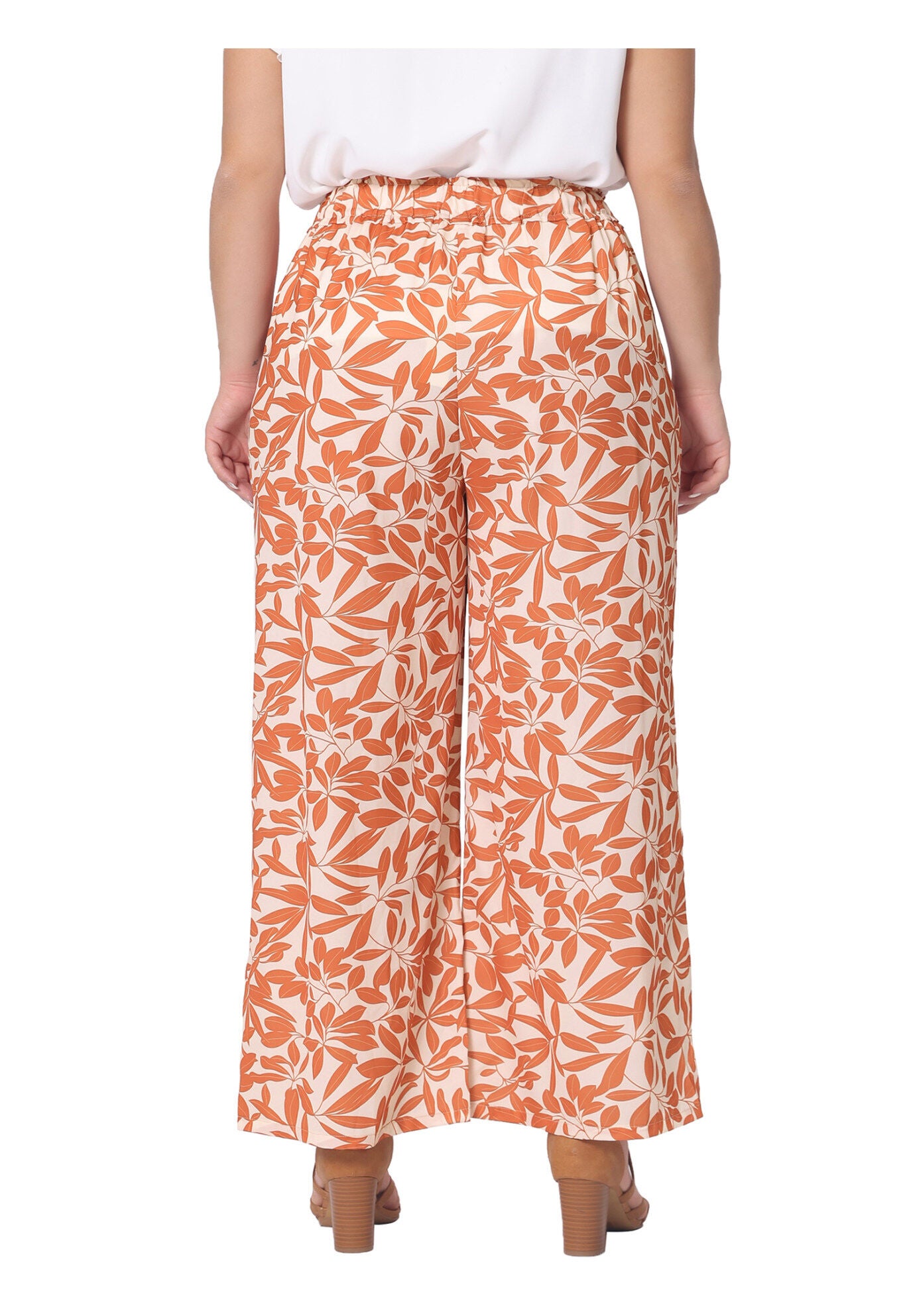 FLORAL PRINT HIGH WAIST WIDE LEG PANTS, Orange / Orange, alternate image number 3