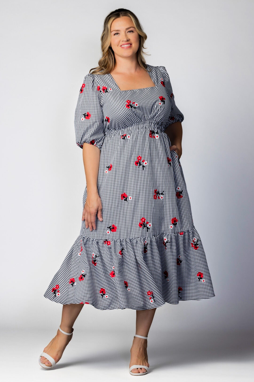Bailey Square Neck Maxi Dress, Gingham  Florals / White, hi-res image number 0