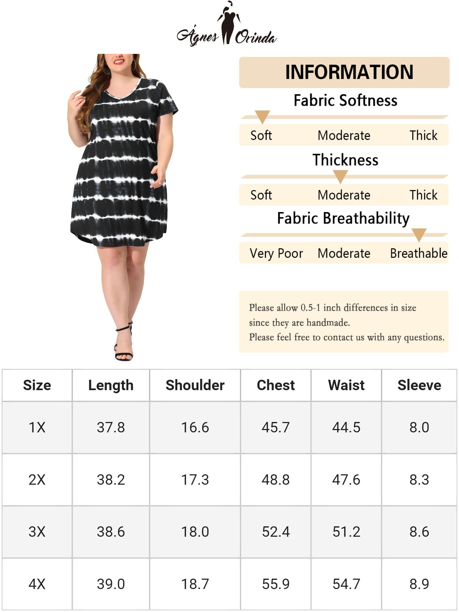 Tie Dye Summer V Neck Short Sleeve Dress, Black / Black, alternate image number 4