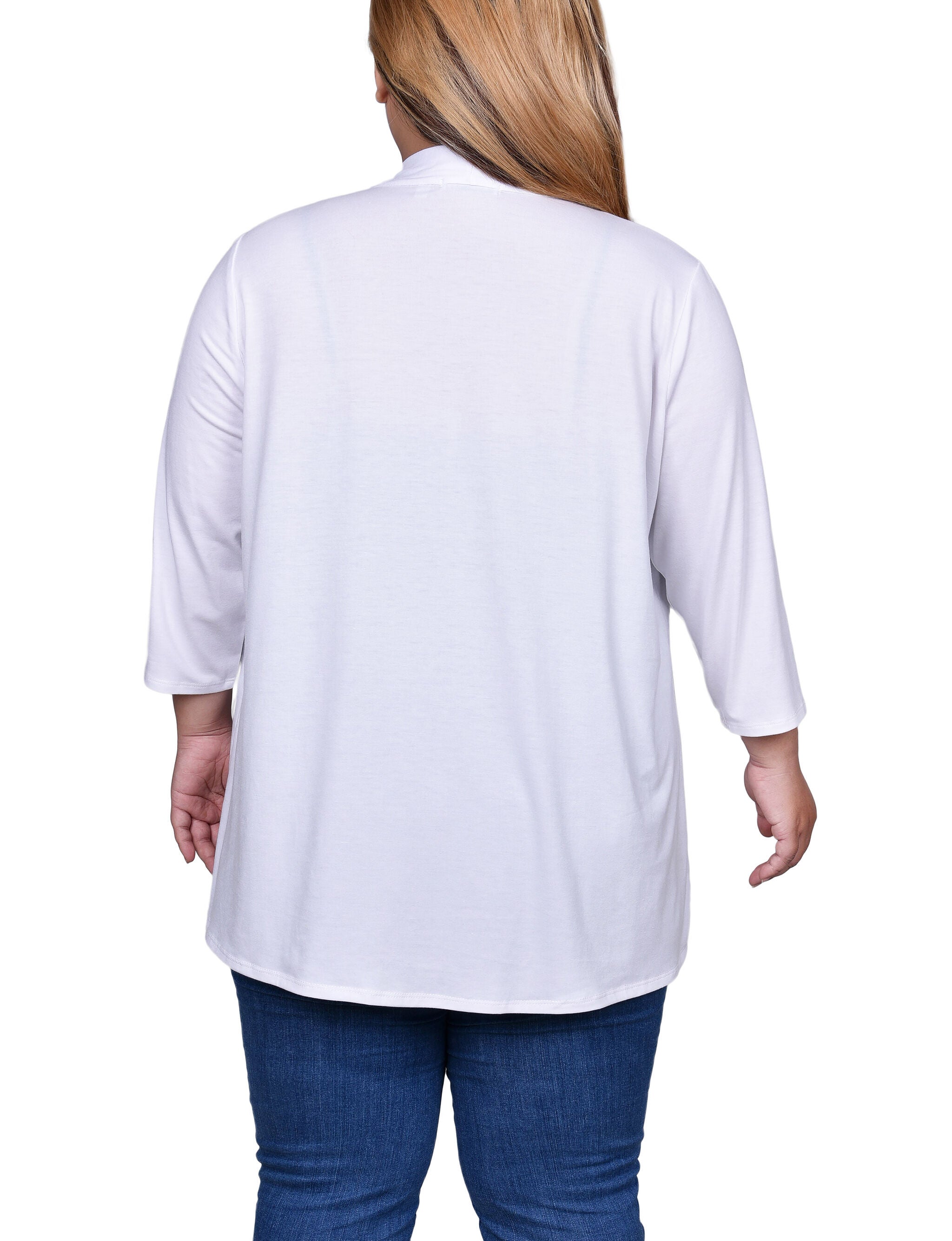 3/4 Sleeve Solid Cardigan, White, alternate image number 2