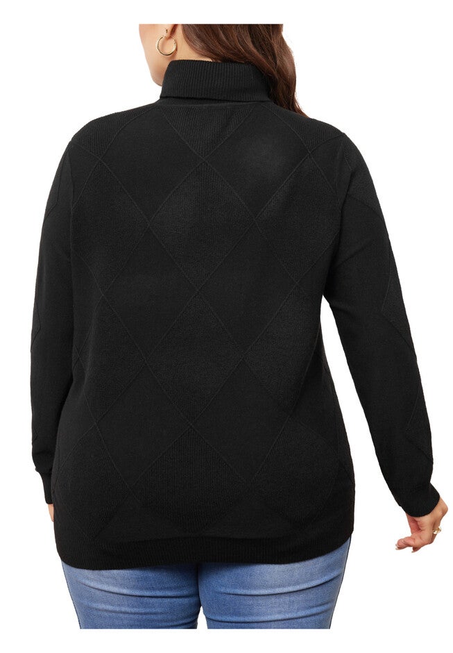 Lightweight Long Sleeve Turtleneck Pullover Sweater, Black / Black, alternate image number 3