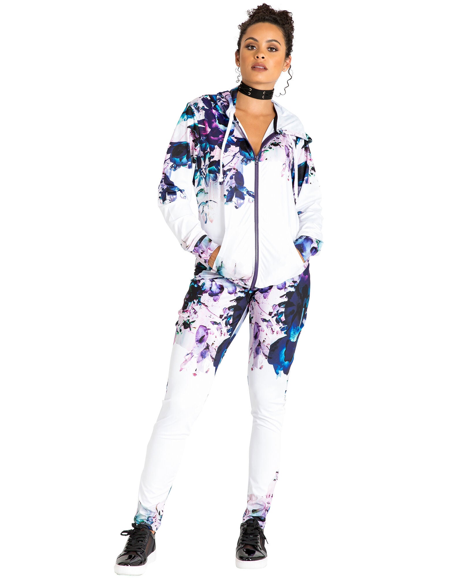 Lena Floral Print Activewear Tracksuit Leggings, Multicoloured / White, alternate image number 2