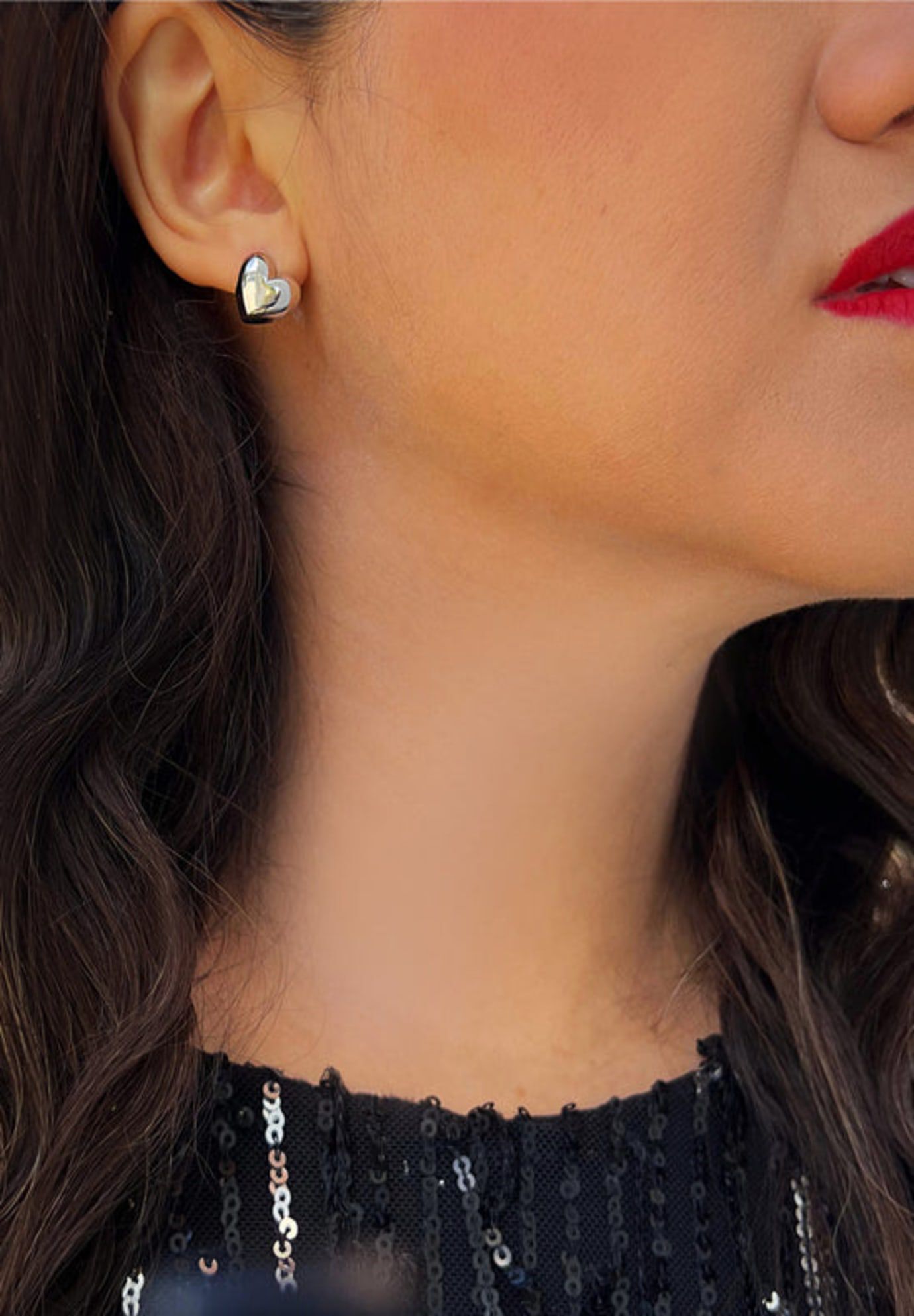 PUFFY HEART Stud Earrings, Silver / Silver, alternate image number 5