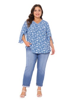 3/4 Sleeve V Neck Chiffon Shirt Tunic Top