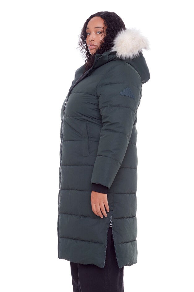 Women's Plus Size - KLUANE | Vegan Down Recycled Ultra Long Winter Parka, Water Repellent, Green / Quetzal Green, alternate image number 3