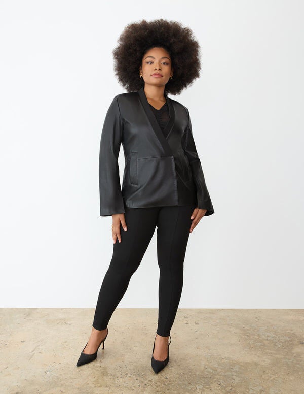 Leather Wrap Blazer, Black Beauty / Black, hi-res image number 0